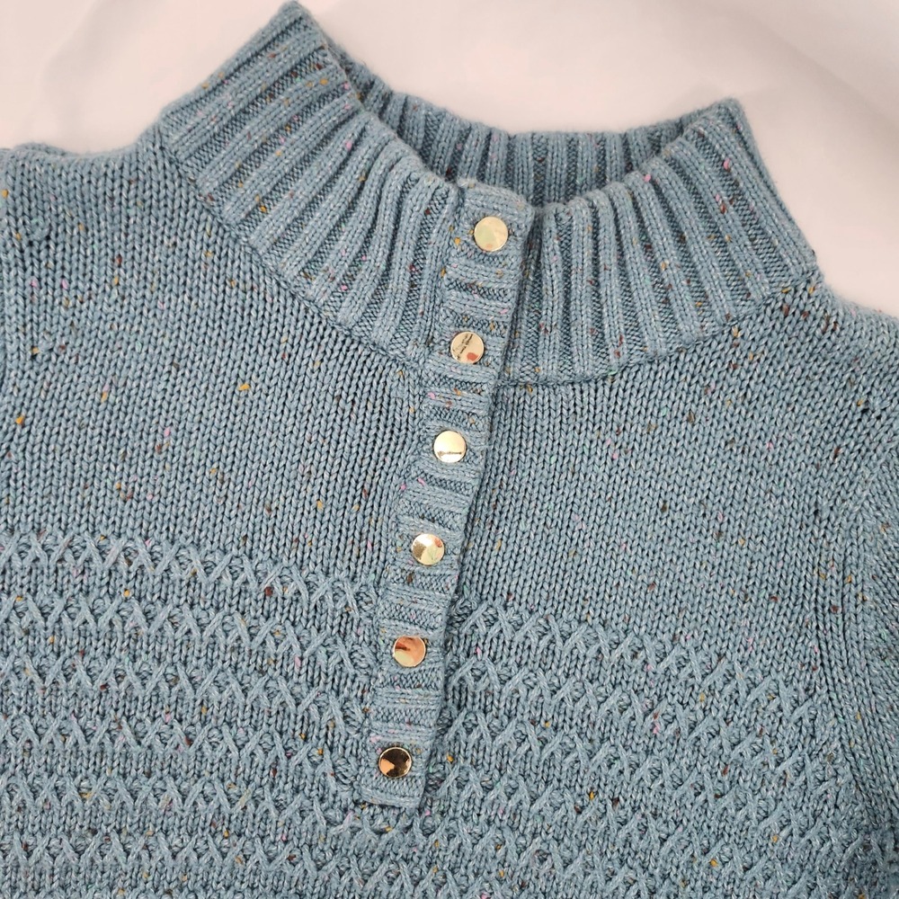 Talbots Womens Chunky Fisherman Sweater Size 2X Blue Confetti Mock Neck Cabin